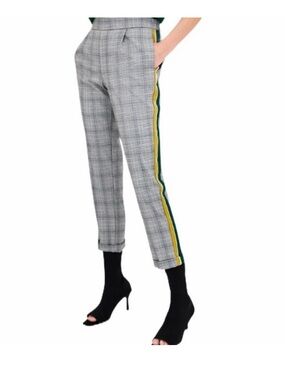 Zara Mid Grey Plaid Checker Side Striped Trousers Sz XS